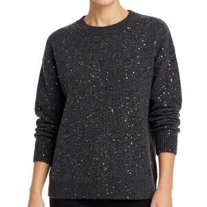 LOFT Dark Gray Rainbow Sequins Sparkly Knit Crew Neck Sweater size M Holiday